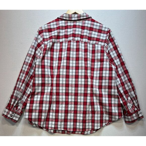 Talbots Plus Women's Cotton Button Up Blouse Long Sleeve Size 18W Red White Plai - Picture 2 of 12